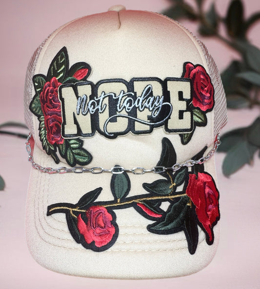 "Not Today" Rose Embroidered Statement Cap
