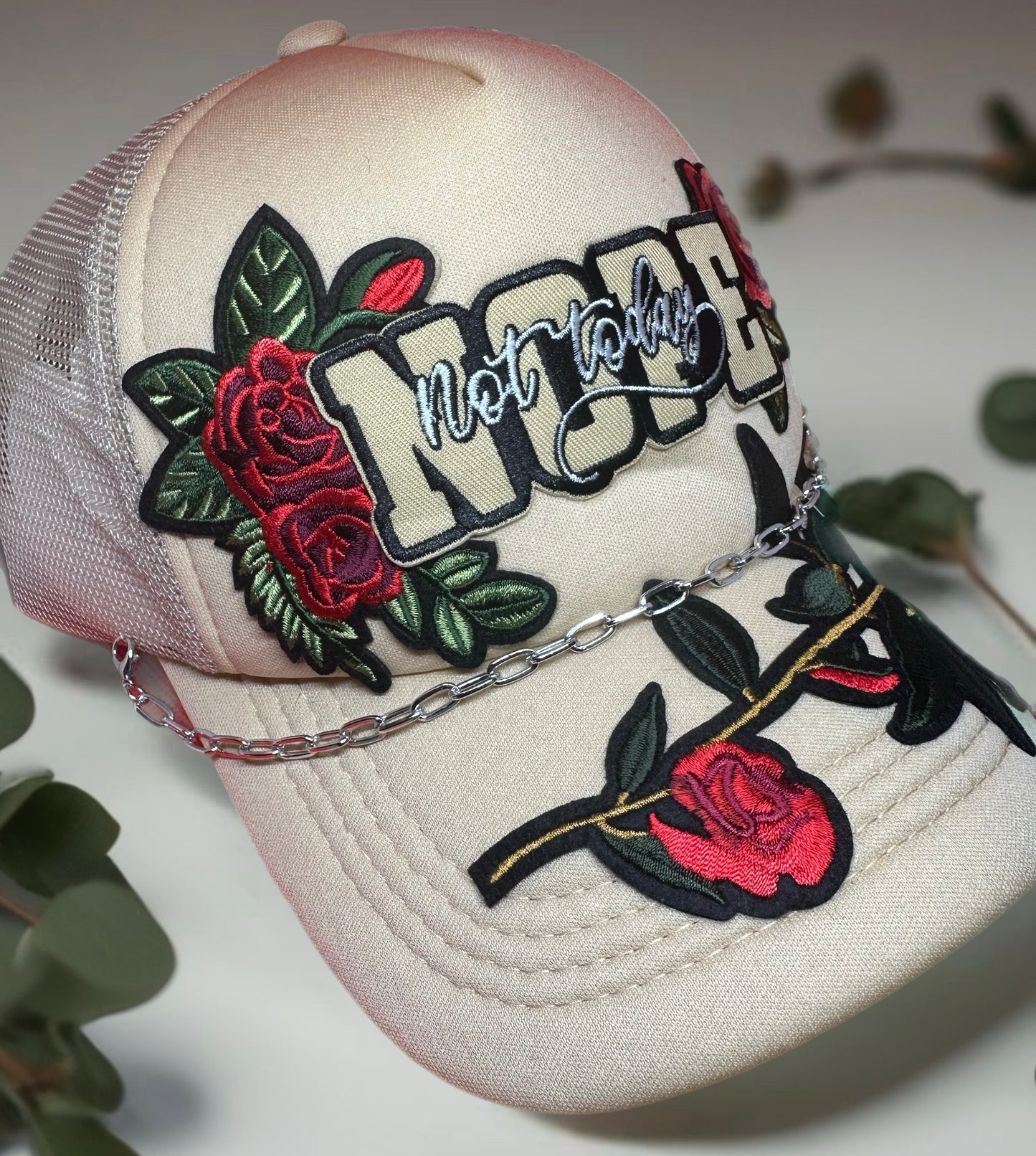 "Not Today" Rose Embroidered Statement Cap