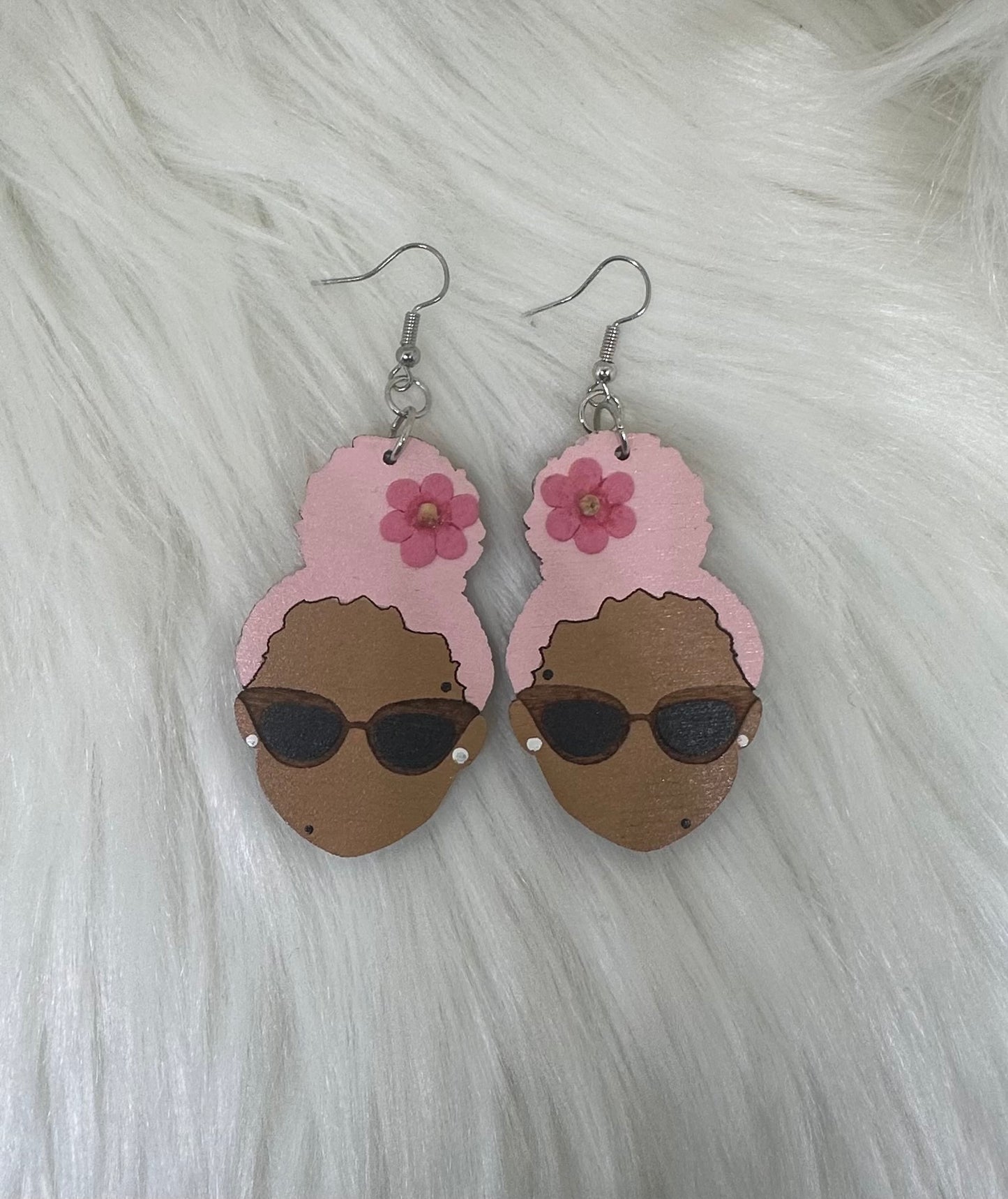 Bold and Beautiful - Afrocentric Wooden Earrings "Pink"