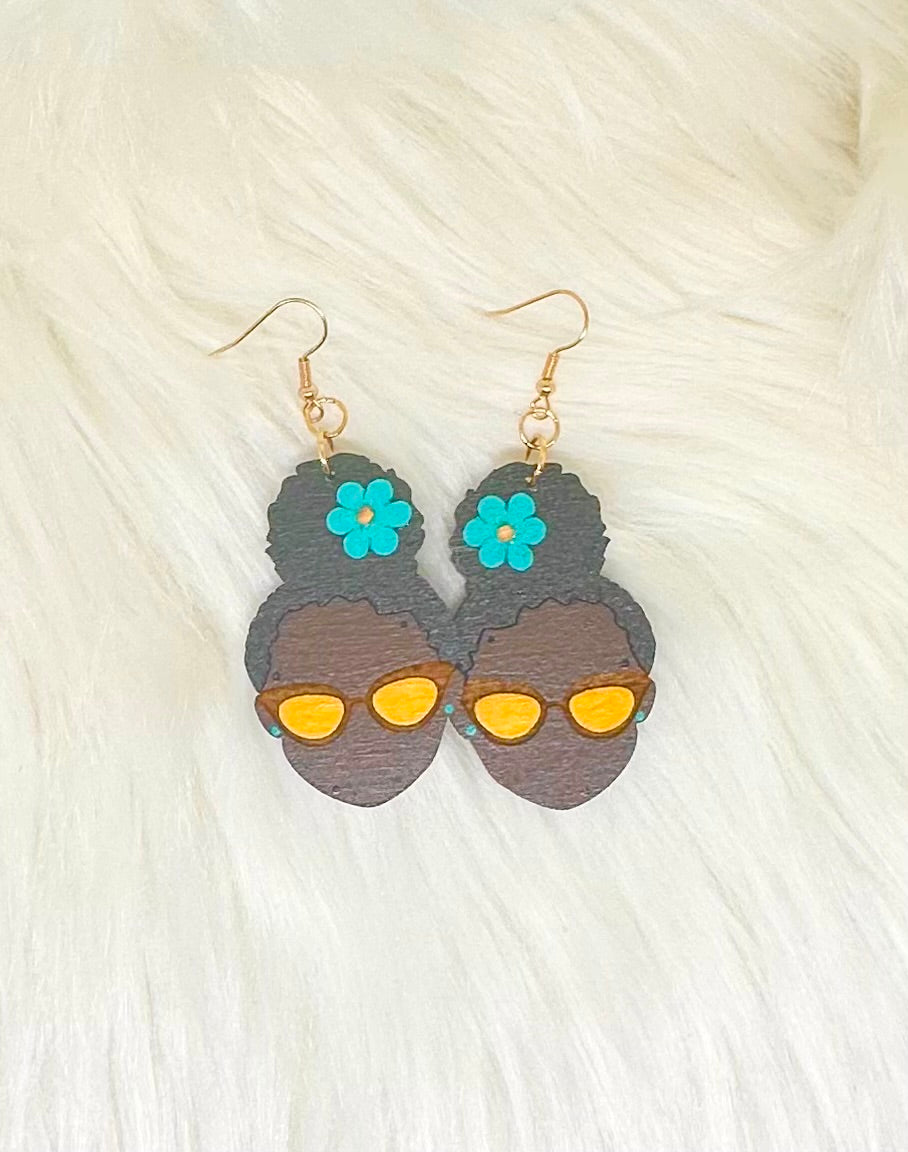 Blue Blossom Glow - Afrocentric Wooden Earrings
