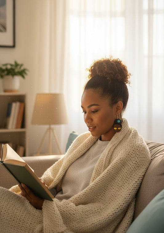 Blue Blossom Glow - Afrocentric Wooden Earrings