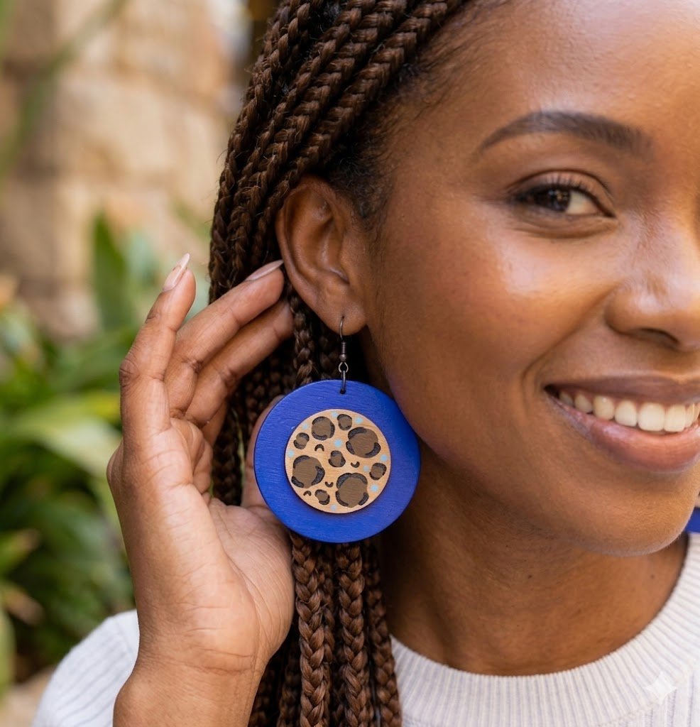 Electric Cobalt: Hand-Painted Leopard & Blue Statement Earrings