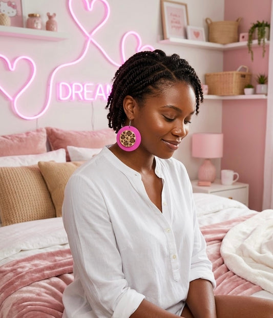 Hand-Painted Pink (Magenta) & Leopard Statement Earrings