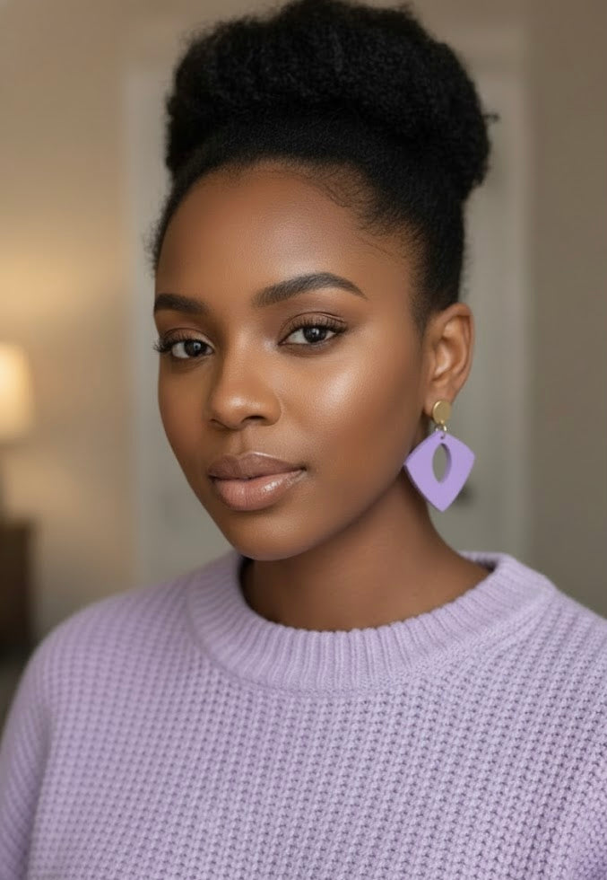 Light Purple Geometric Wooden Stud Earrings