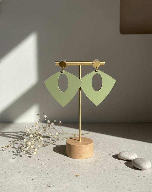 Matte "Celery" Green Geometrical Stud Wooden Earrings