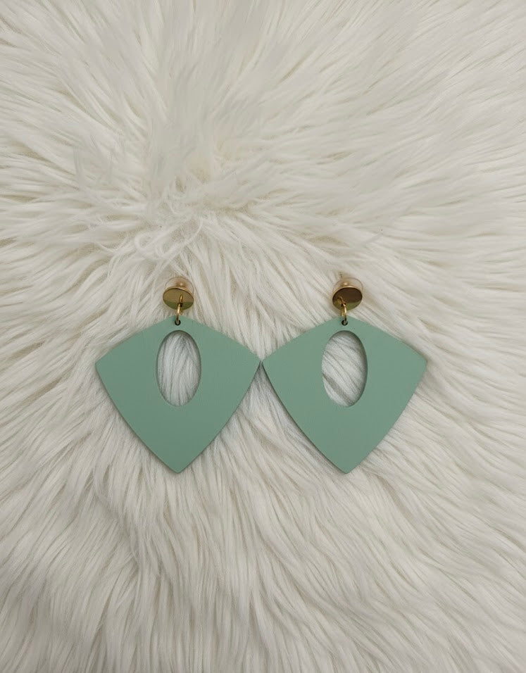 Matte Mint Colored Wooden Stud Earrings
