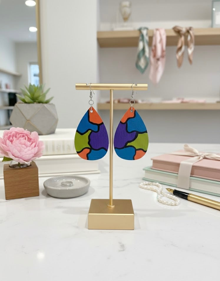 Vivid Color-Block Teardrop Earrings