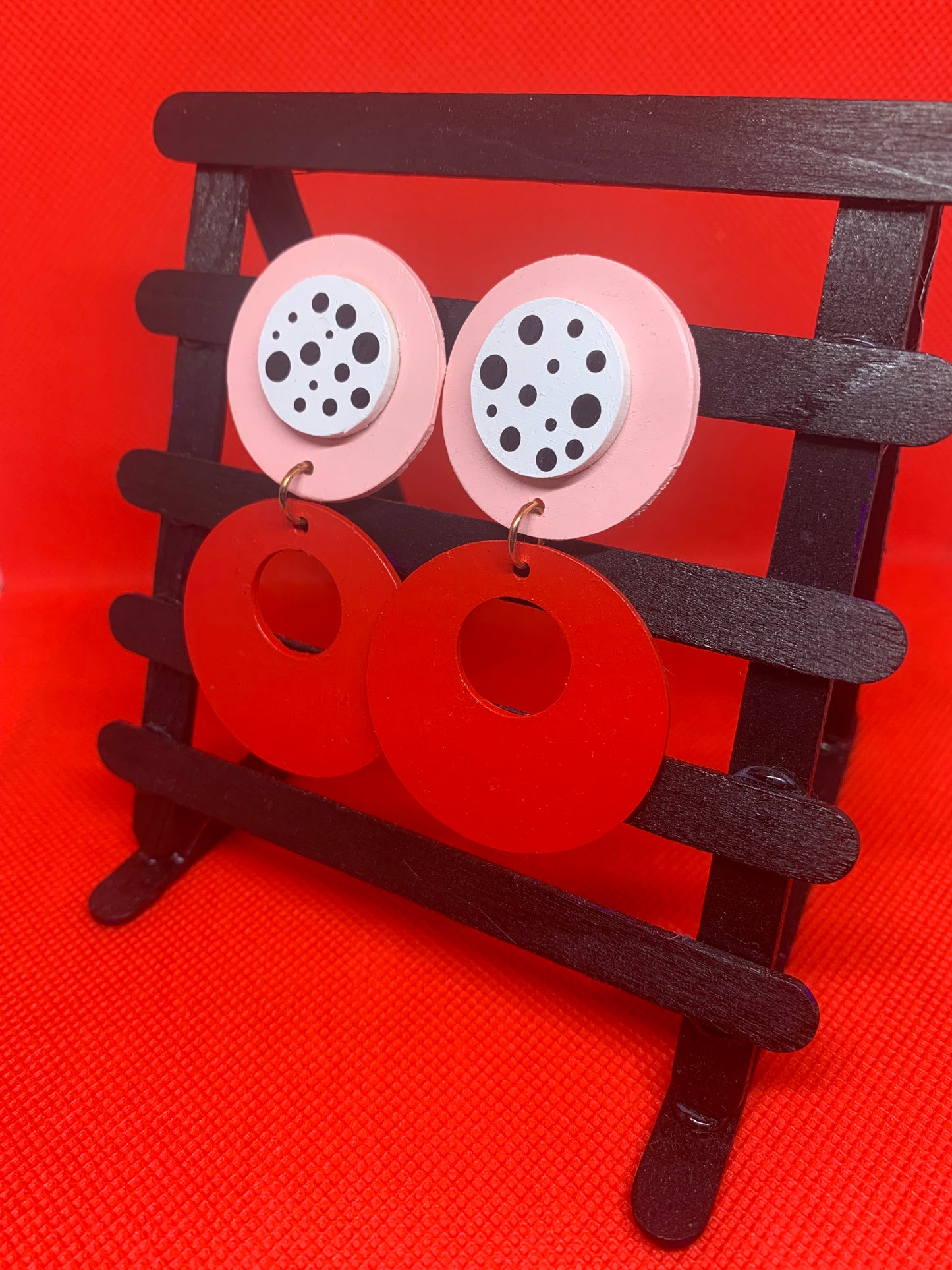 Rose & Cherry Pop: Hand-Painted Drop Earrings