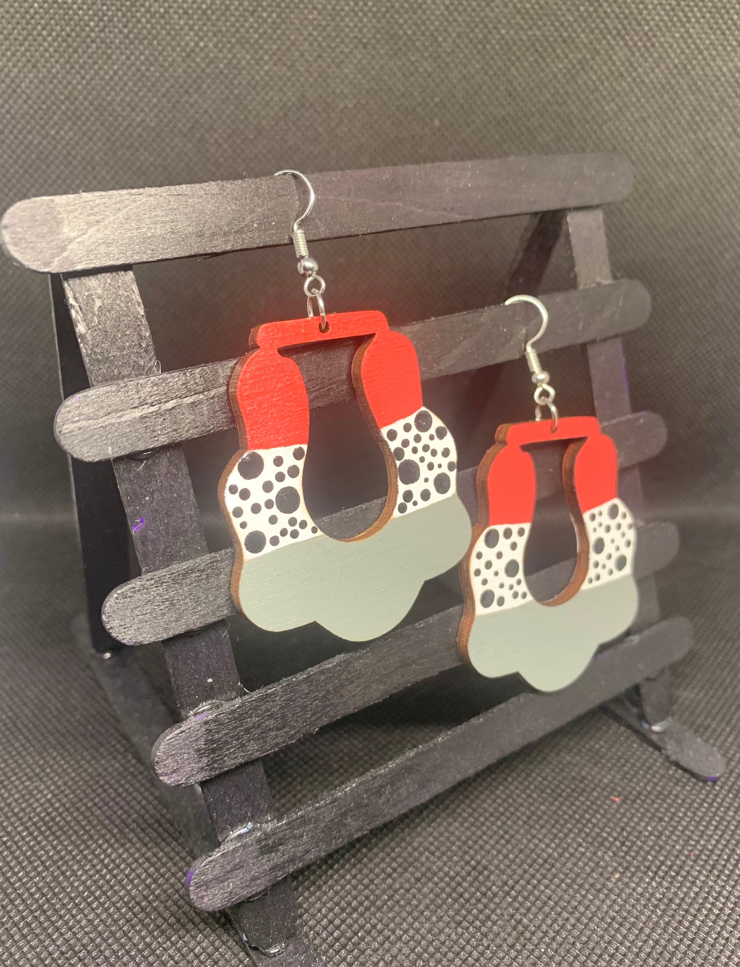 Crimson Slate: Hand-Painted Abstract Geometric Earrings