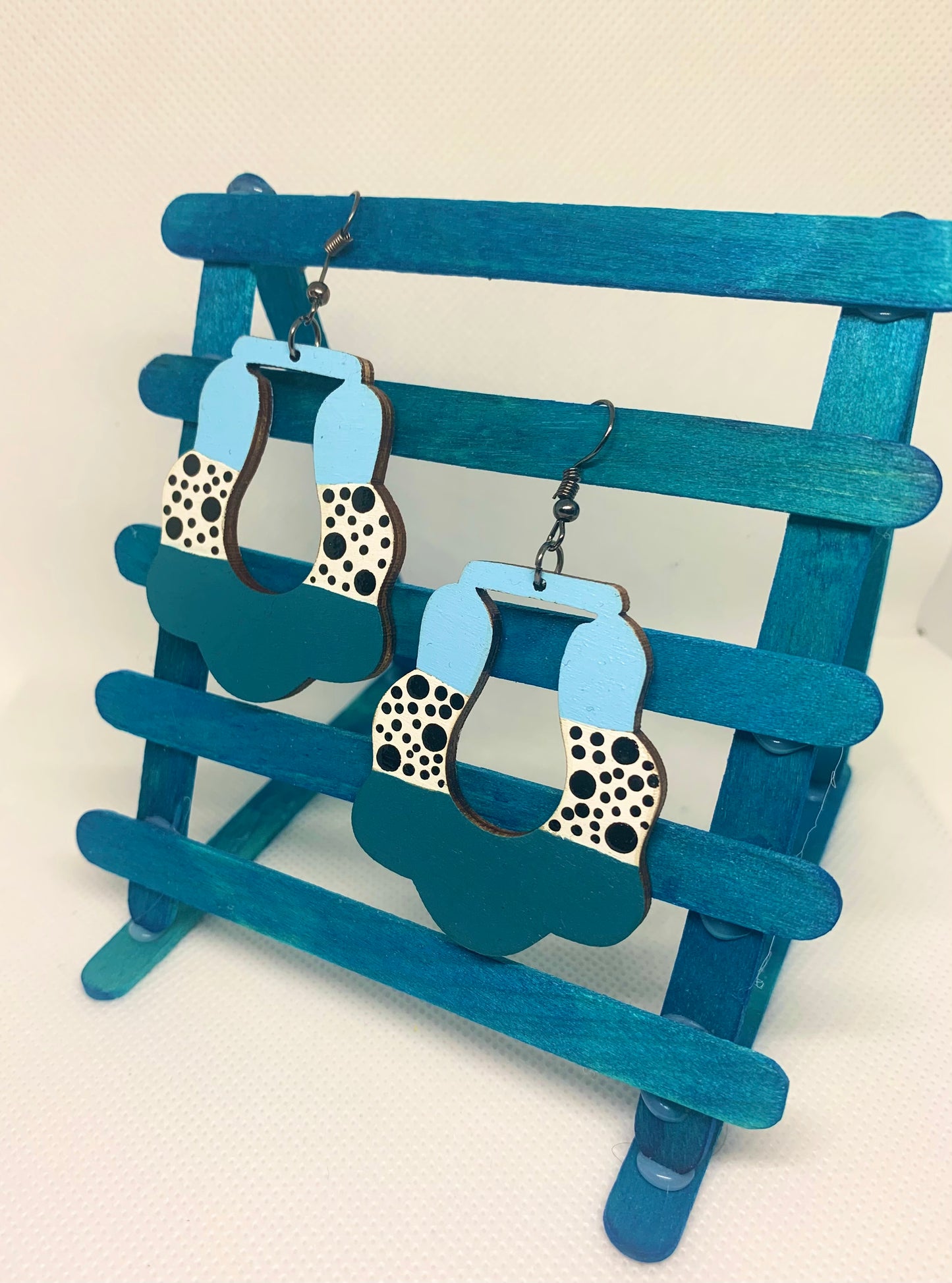 Teal Horizon: Hand-Painted Abstract Geometric Earrings