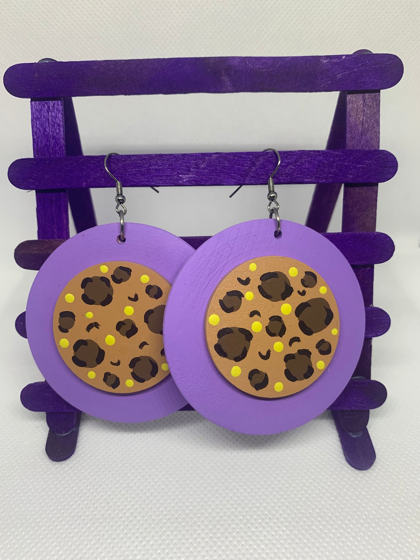 Royal Leopard: Hand-Painted Lavender & Neon Statement Earrings
