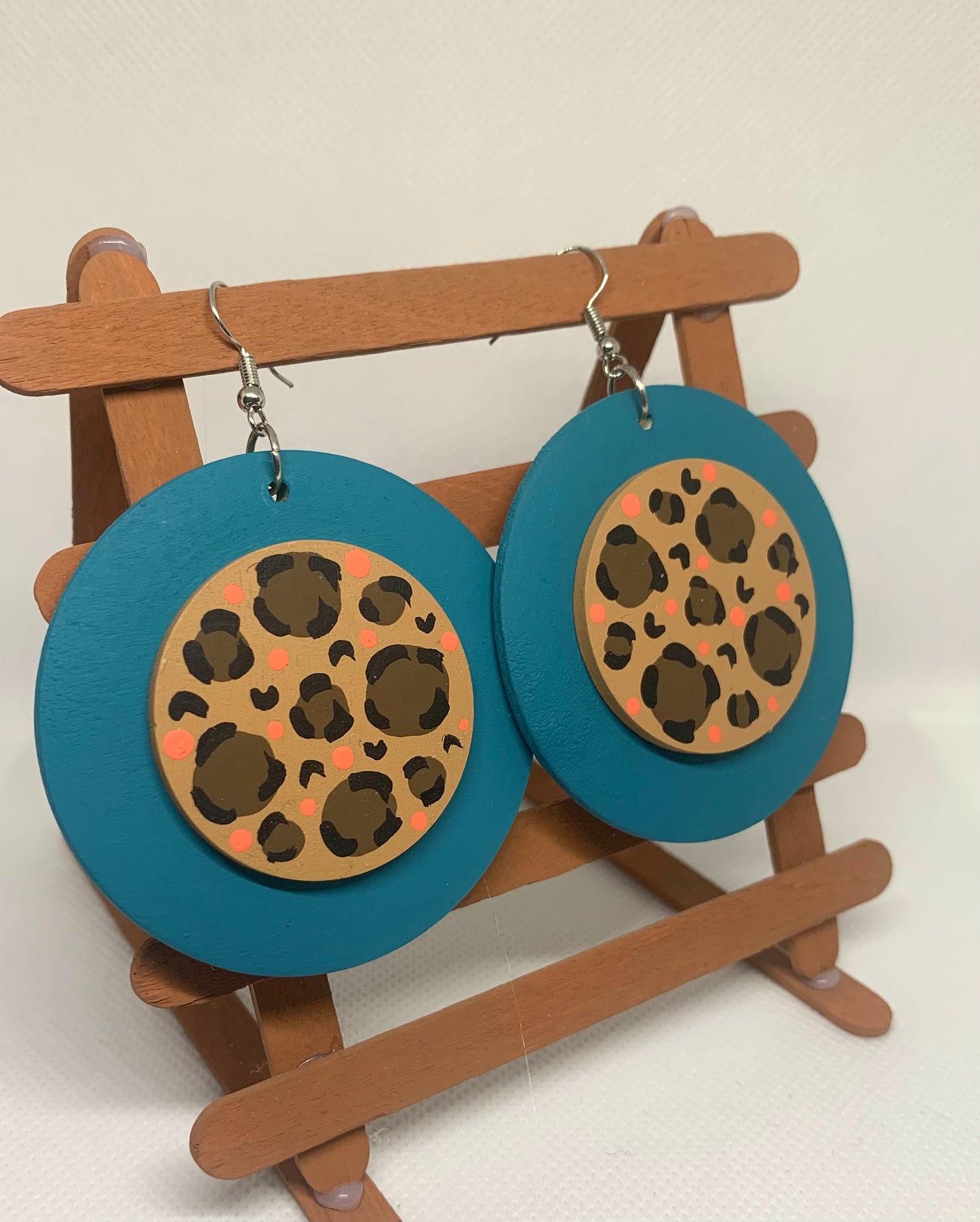 Teal Cheetah Print Double-Sided Accent Earrings
