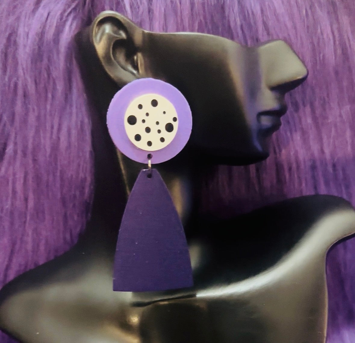 Violet Mod: Hand-Painted Geometric Drop Earrings