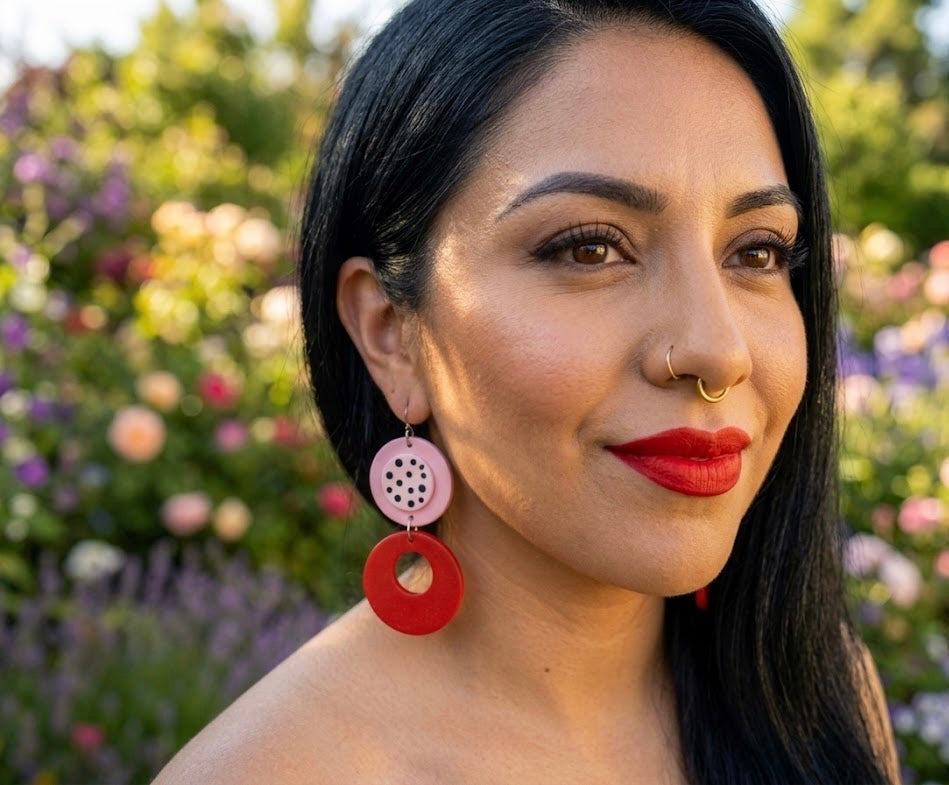 Rose & Cherry Pop: Hand-Painted Drop Earrings