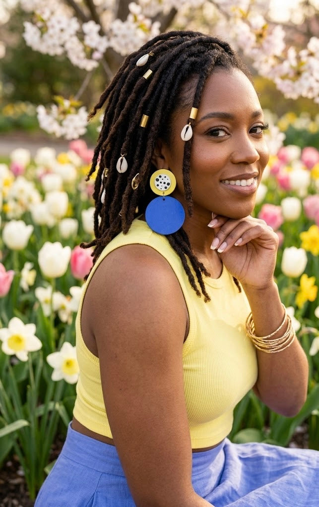 Solar Cobalt: Hand-Painted Color-Block Stud Drops