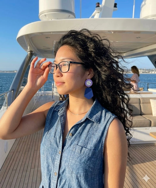 Navy Mod: Hand-Painted Geometric  Drop Earrings
