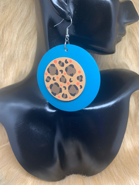 Teal Cheetah Print Double-Sided Accent Earrings