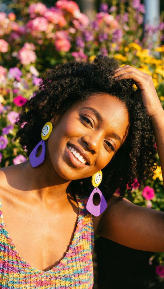 Retro Pop: Hand-Painted Geometric Drop Earrings