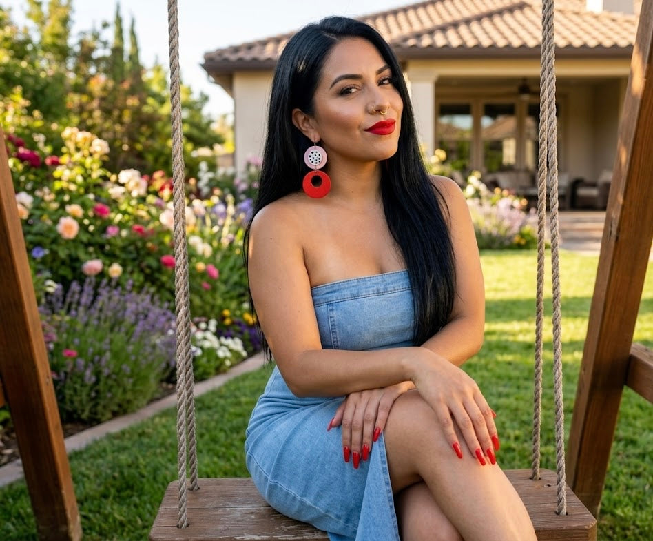 Rose & Cherry Pop: Hand-Painted Drop Earrings