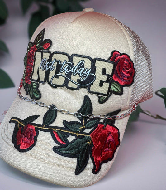 "Not Today" Rose Embroidered Statement Cap