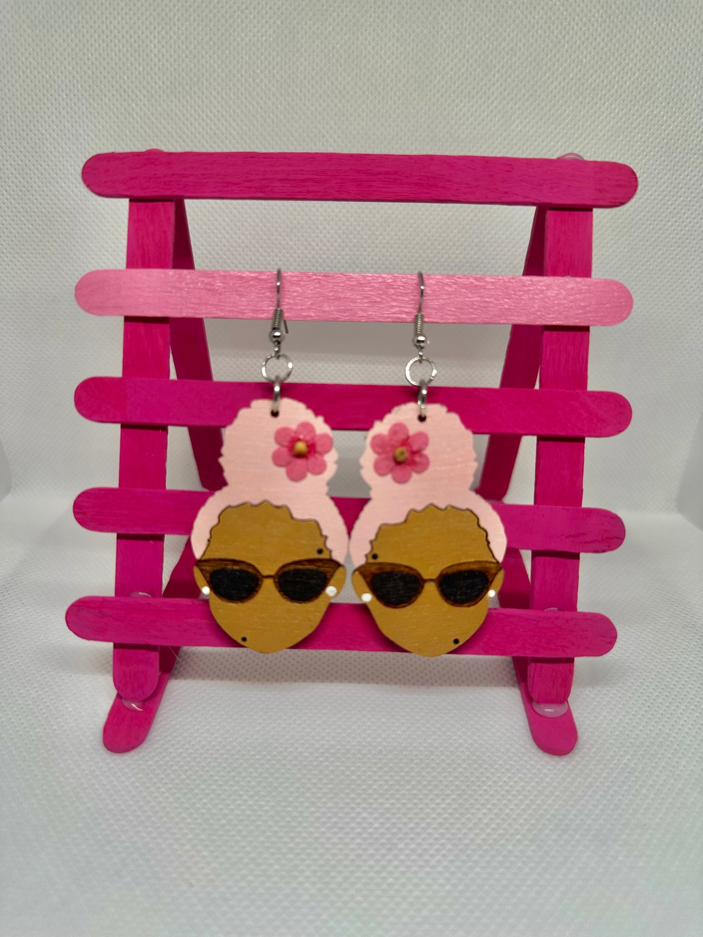 Bold and Beautiful - Afrocentric Wooden Earrings "Pink"