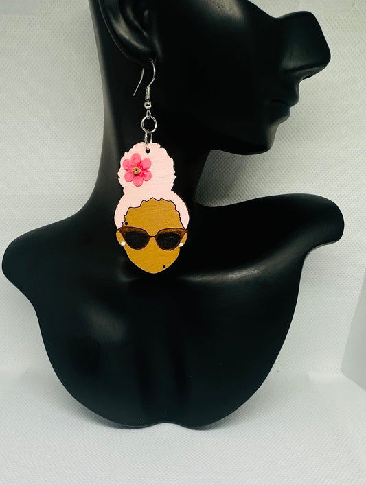 Bold and Beautiful - Afrocentric Wooden Earrings "Pink"