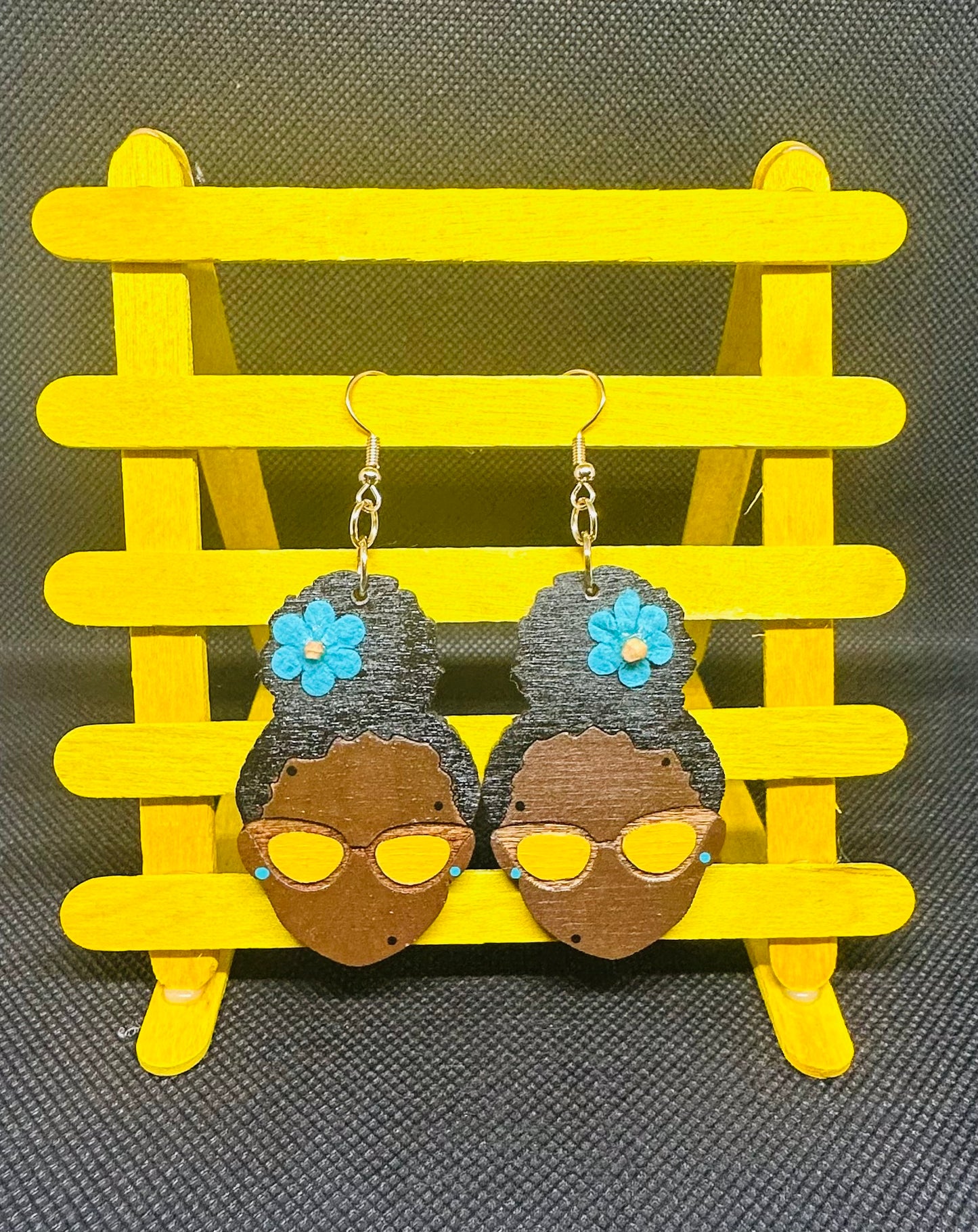 Blue Blossom Glow - Afrocentric Wooden Earrings
