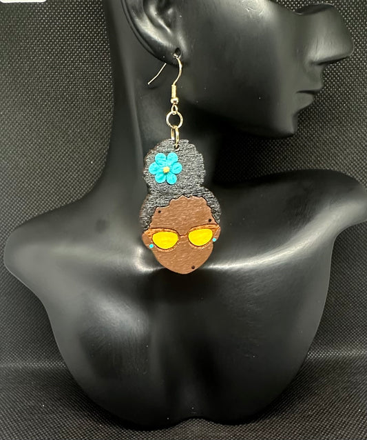 Blue Blossom Glow - Afrocentric Wooden Earrings