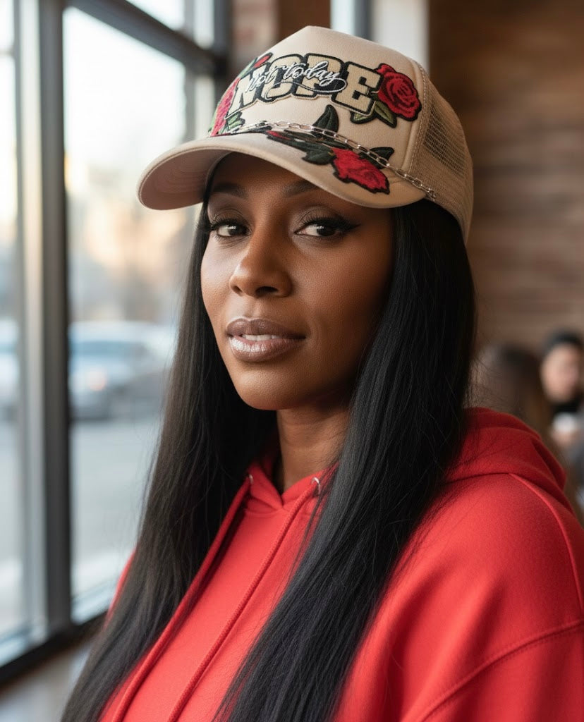 "Not Today" Rose Embroidered Statement Cap