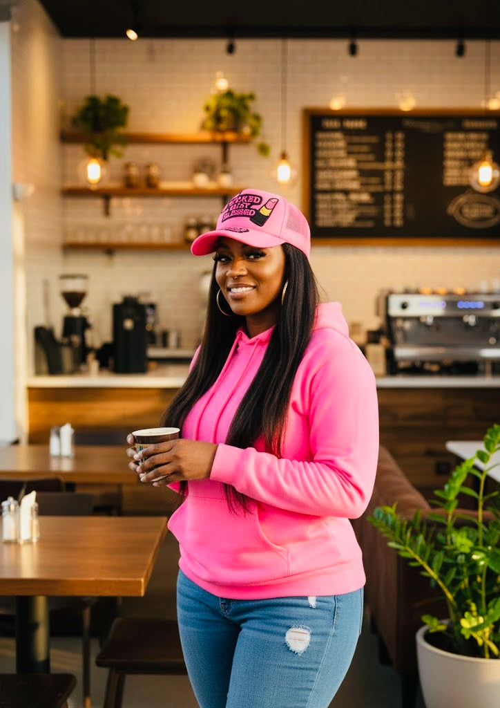 "Booked, Busy, Blessed" Pink Trucker Hat