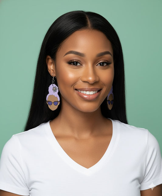 Violet Vibes - Afrocentric Wooden Earrings