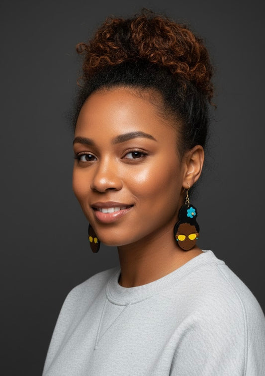 Blue Blossom Glow - Afrocentric Wooden Earrings
