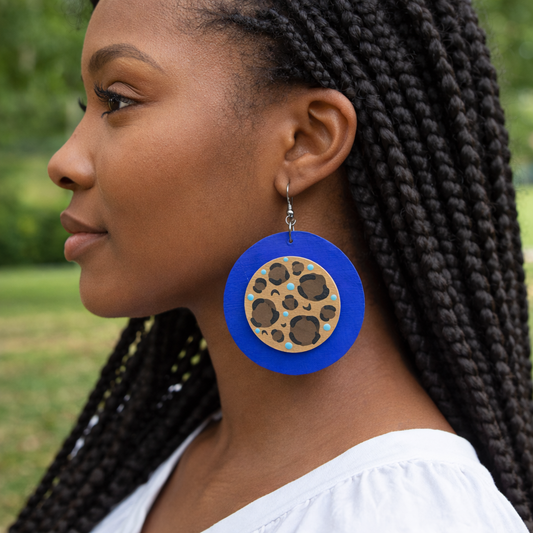 Electric Cobalt: Hand-Painted Leopard & Blue Statement Earrings