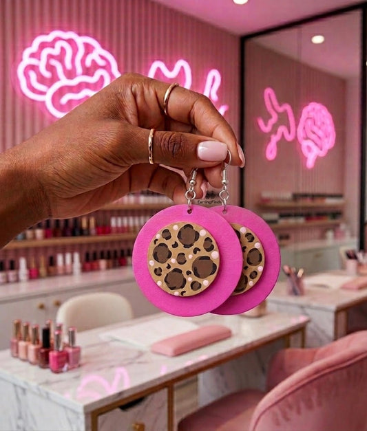 Hand-Painted Pink (Magenta) & Leopard Statement Earrings