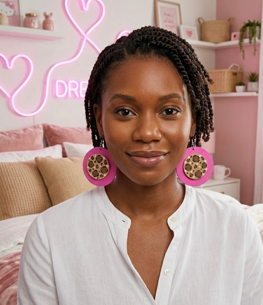 Hand-Painted Pink (Magenta) & Leopard Statement Earrings
