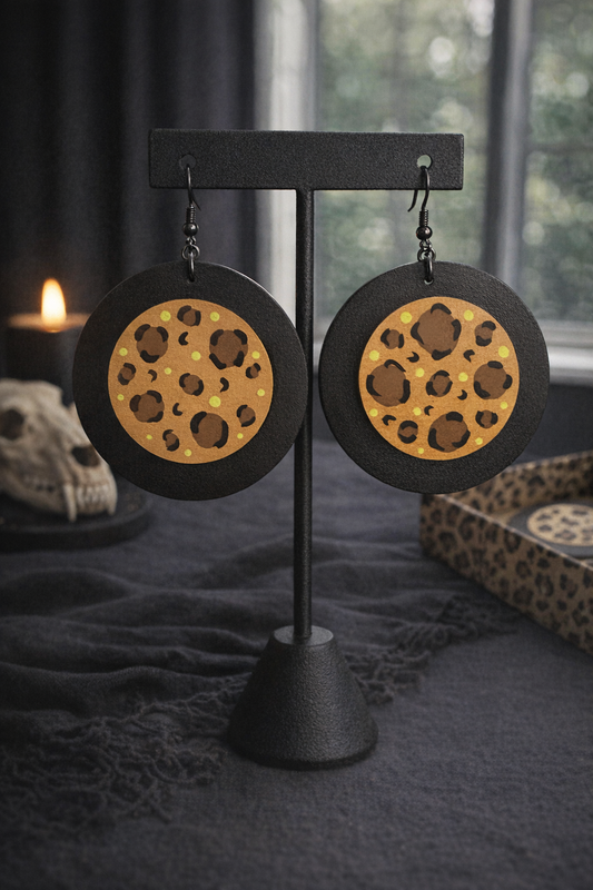 Midnight Neon: Hand-Painted Black & Leopard Hoops