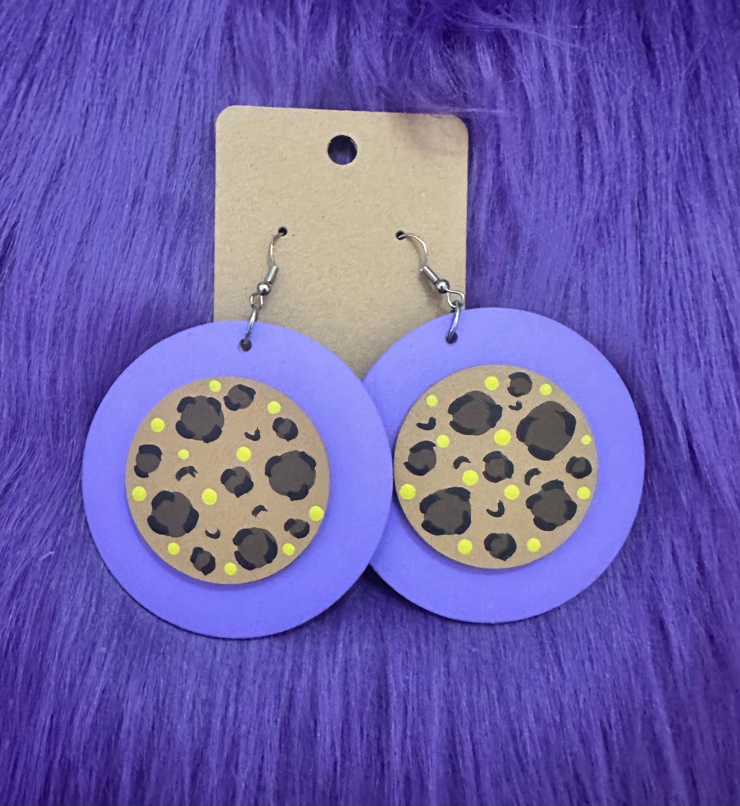 Royal Leopard: Hand-Painted Lavender & Neon Statement Earrings