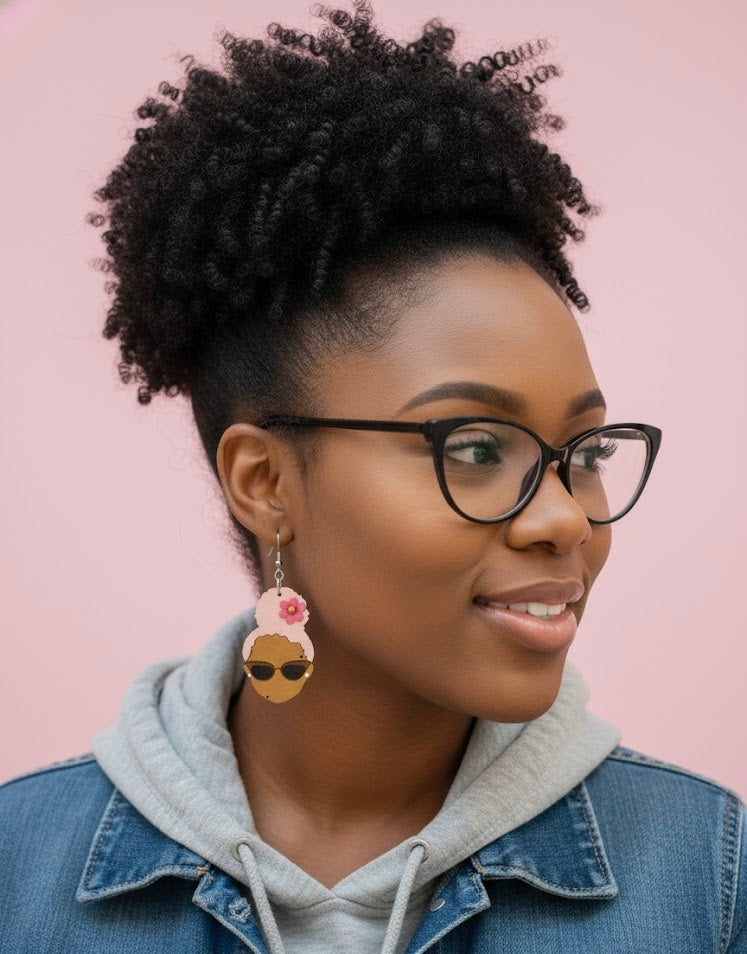 Bold and Beautiful - Afrocentric Wooden Earrings "Pink"
