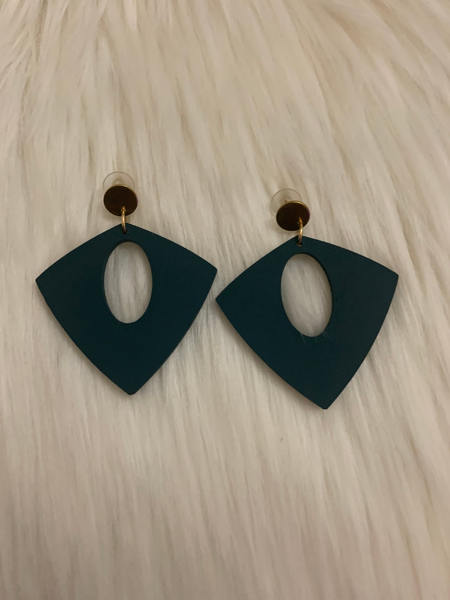 Deep Forest Green Wooden Stud Earrings