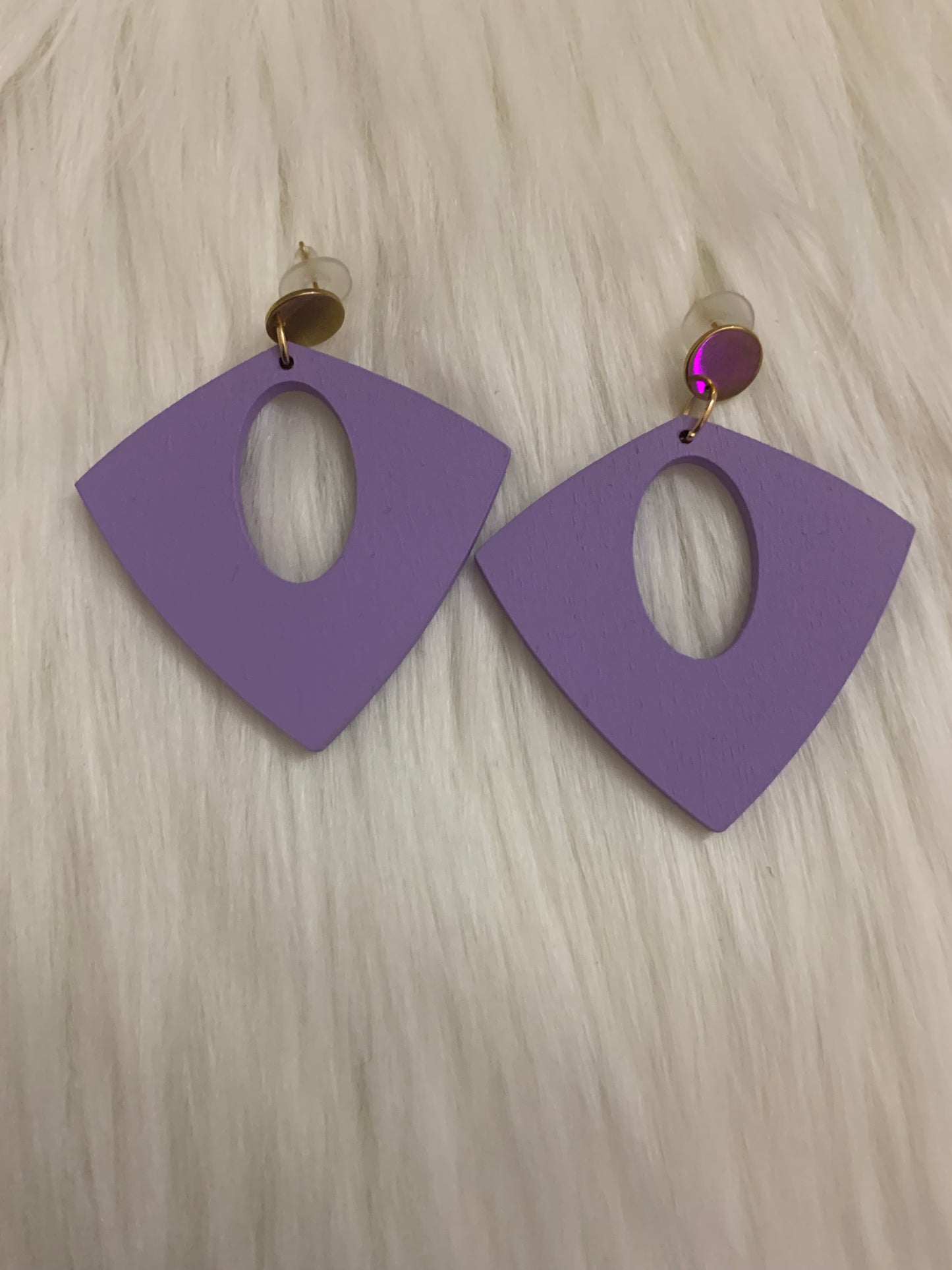 Light Purple Geometric Wooden Stud Earrings