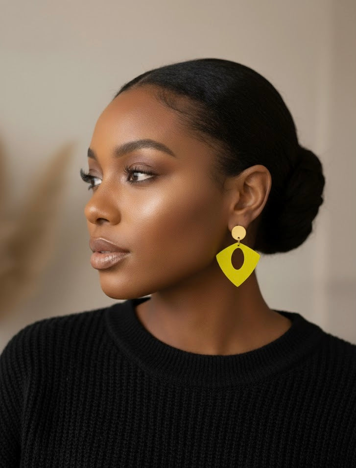 Matte Geometrical Wooden Stud Earrings