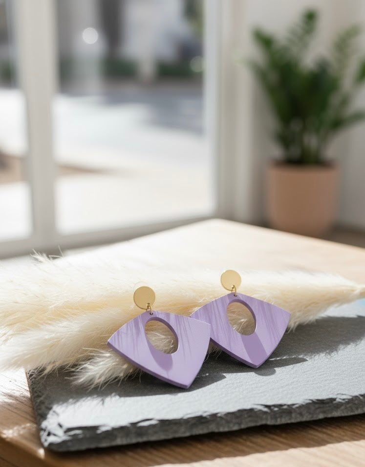 Light Purple Geometric Wooden Stud Earrings