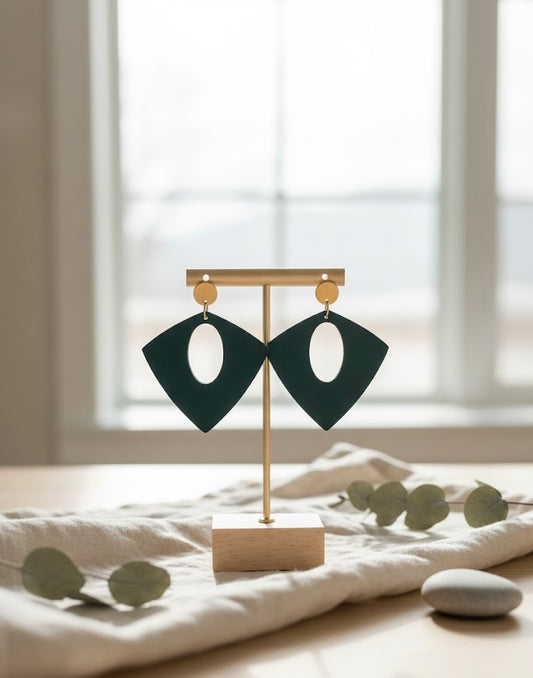 Deep Forest Green Wooden Stud Earrings