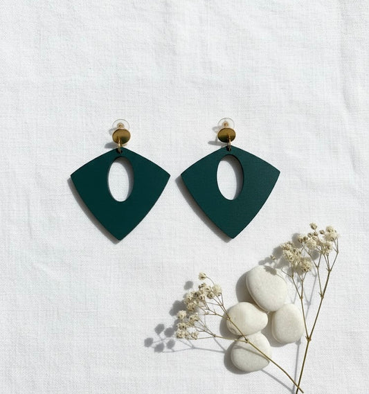 Deep Forest Green Wooden Stud Earrings