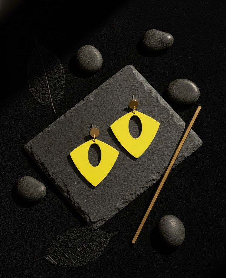 Matte Geometrical Wooden Stud Earrings