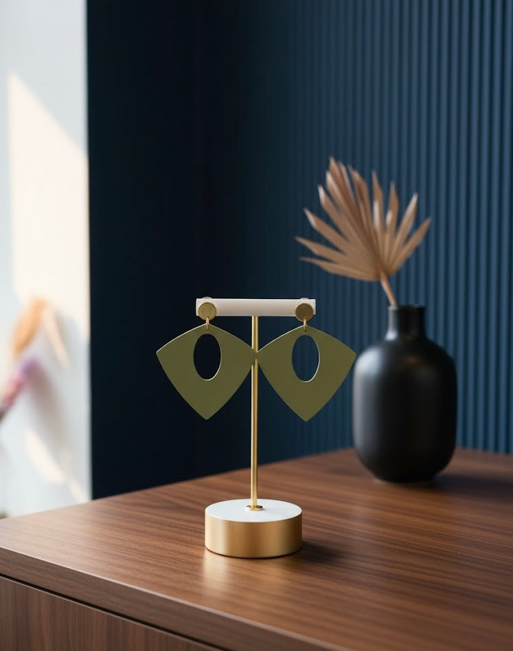 Matte "Celery" Green Geometrical Stud Wooden Earrings