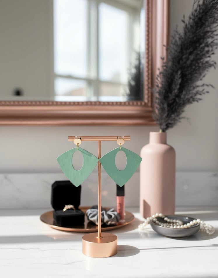 Matte Mint Colored Wooden Stud Earrings