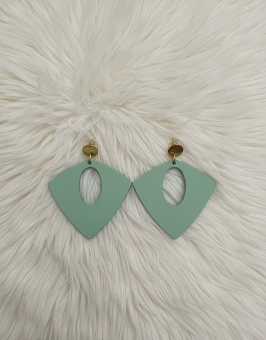 Matte Mint Colored Wooden Stud Earrings