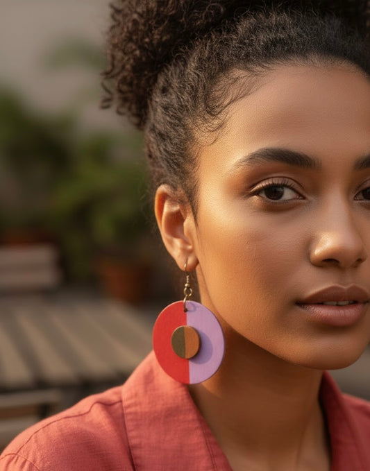 Two-Layered Distinctive Geometric Wooden Earrings