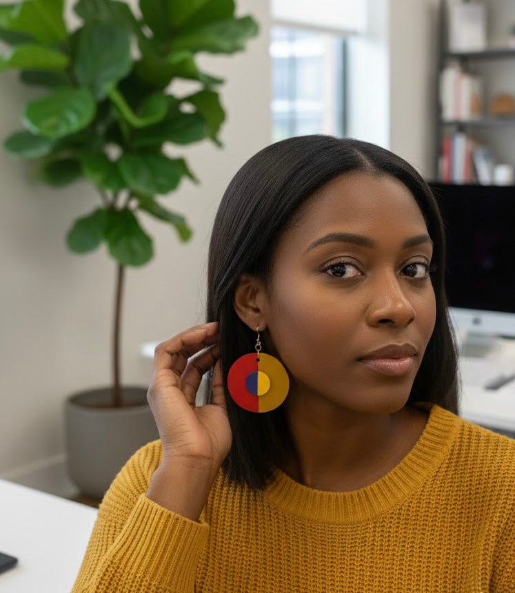 Two-Layered Color Block Wooden Earrings